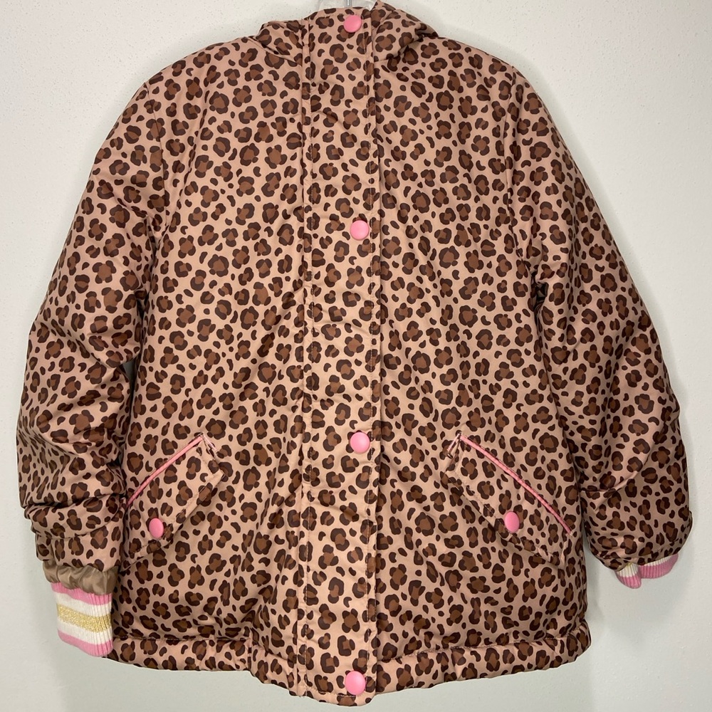 Mini Boden Brown Leopard Print and Pink Winter Jacket
